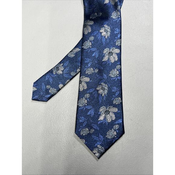 Paul Frederick Floral Print Silk Tie Mens Necktie Blue 3" x 60" - Picture 1 of 8